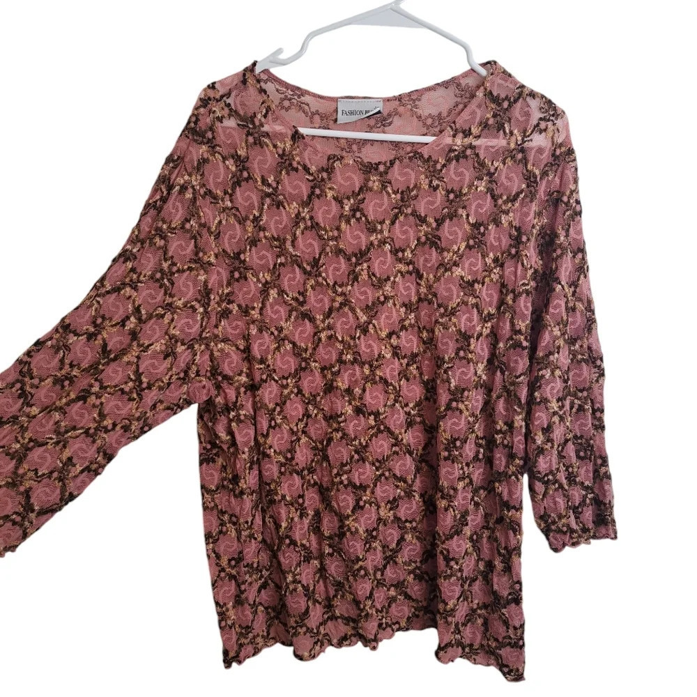 Fashion Bug Pink Textured 3/4 Sleeve Mesh Fairygrunge Whimsical Shirt Size 3XL
